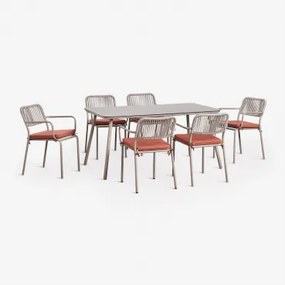 Zestaw Stołu Prostokątnego 160x90 Cm I 6 Sztaplowanych Krzeseł Ogrodowych Z Plecionej Liny Arhiza Brązowy Moka - Terakota - Sklum