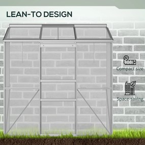 Outsunny Szklarnia przylegająca, Drzwi przesuwne, Otwierane okna dachowe, Poliwęglan+Aluminium, Kolor: Srebrny, 192 x 68 x 196 cm