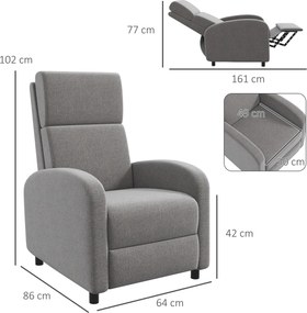 HOMCOM Fotel relaksacyjny telewizyjny z wyciąganym podnóżkiem i regulacją nachylenia do 160 stopni szary | Aosom PL