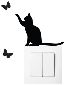 Czarna naklejka na wyłącznik Ambiance Cat