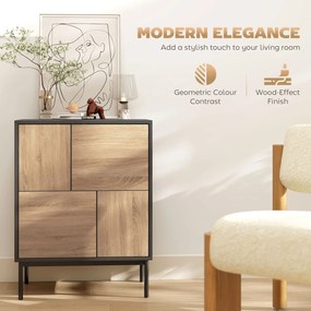 HOMCOM Sideboard z drzwiami push-to-open, szafka do jadalni na metalowych nogach, szafka kuchenna, MDF, Czarny+Naturalne drewno
