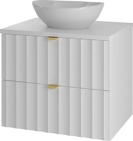 Biały Zestaw Łazienkowy 60cm Szafka z Blatem Umywalka Ryflowane Fronty Arcos