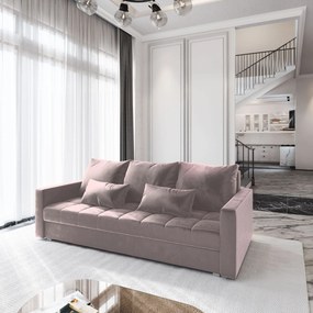 Masseno Sofa SIRO z funkcją spania i pojemnikiem na pościel, Rozkładana sofa - Pudrowy róż, KRONOS 27