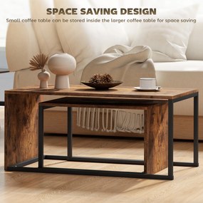 HOMCOM Zestaw 2 stolików, stolik kawowy, stolik pomocniczy, MDF, Metal, 90 x 48 x 42 cm/59 x 42 x 36 cm, Czarny+Brązowy