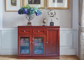 Elegancka komoda biurowa Diamante klasy premium, 3 drzwi i 2 szuflady, ozdobny cokół i gzyms. Komoda wysoka do gabinetu, piękne wykończenie, dopracowane detale.