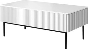 Stolik kawowy Nicole 120 cm z szufladami i metalowymi nogami - biały mat / czarne nóżki