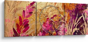 Obraz - Abstrakcyjny obraz kwiatów II. (z zegarem) (90x30 cm)