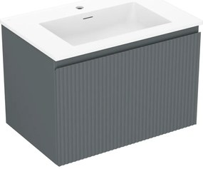 Mexen Rivel szafka łazienkowa 70 cm z umywalką Otis, 1 szuflada, ryflowana , grafit mat/biała mat - 91A20-07047-1-BF66-W18M01
