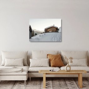 Obraz na szkle - chata górska w śniegu (70x50 cm)