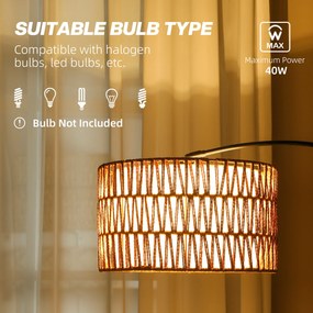 HOMCOM Lampa stojąca z abażurem z liny konopnej, regulowana wysokość, wyłącznik nożny, metal, czarna