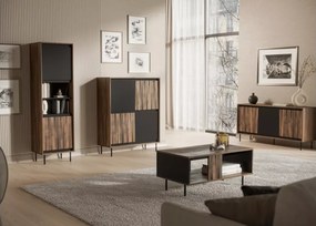 Witryna Madera W-1 – nowoczesna witryna orzechowa z czarnymi akcentami, elegancja i funkcjonalność w Twoim salonie