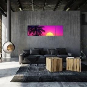 Obraz - Fioletowy zachód słońca z palmą (170x50 cm)