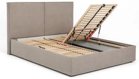 Szarobrązowe tapicerowane łóżko dwuosobowe ze schowkiem i stelażem 160x200 cm Thessa Bold – Bonami Selection