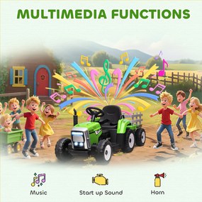 HOMCOM Elektryczne Auto dla Dzieci, Traktor z Przyczepą i Pilotem, Maksymalna Prędkość 6 km/h, Zielony + Czarny