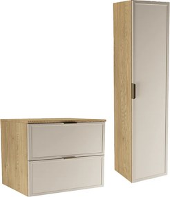 Zestaw do Łazienki 80cm Szafka z Blatem Słupek Fronty Ramka Dąb Cremona / Kaszmir Roma