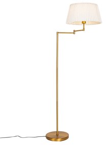 Lampa stojąca brązowa z białym plisowanym kloszem i regulowanym ramieniem - Ladas Deluxe klasyczny/Antyczny Oswietlenie wewnetrzne