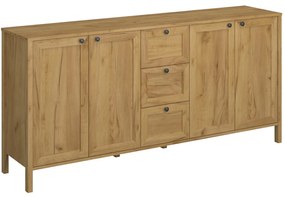Komoda Czterodrzwiowa z Szufladami Drewniana do Salonu DALE 183 cm Dąb craft złoty Klasyczna