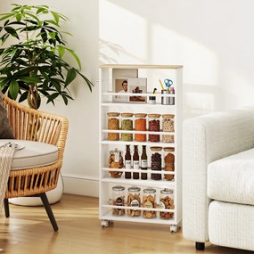 HOMCOM Wąska półka na kółkach 4 przegrody wielofunkcyjna do kuchni lub łazienki 45x15x91 cm | Aosom PL