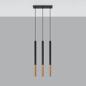 Lampy wiszące nowoczesny Flar, stal - 3 źródło światła 4000K - L.30 x H.90 cm - czarny/miedź