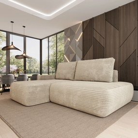 Masseno Narożnik AVINI z funkcją spania i pojemnikiem na pościel Narozniki L, Rozkładana sofa - Kremowy, TILIA 03
