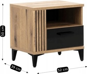 Szafka Nocna z Szufladą do Sypialni DYNAMO 52 cm Dąb evoke / czarny połysk Loft