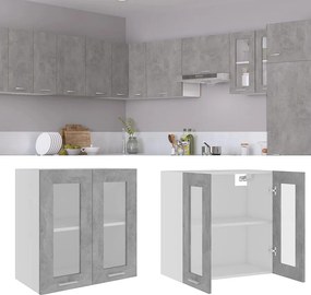 Wisząca witryna Lyon Betonowy szary 60x31x60 cm z drewna inżynieryjnego z przesuwnymi szklanymi drzwiami