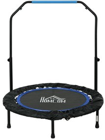 HOMCOM Trampolina fitness, składana, z regulowanym uchwytem, Ø102x123H cm, do 100 kg, Czarna/Niebieska