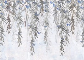 Obraz na szkle - Gałązki wierzby z motylami (70x50 cm)