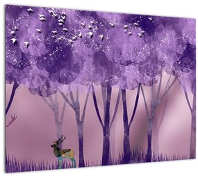 Obraz na szkle - Jeleń w magicznym lesie (70x50 cm)