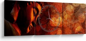 Obraz - Budda w odcieniach czerwieni (z zegarem) (90x30 cm)