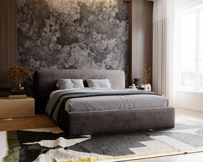 Emporius Vitoria łóżko tapicerowane 180x200 cm - łóżko w nowoczesnym stylu - duże zagłowie, pojemnik i stelaż, ciemny szary (Symphony 20)