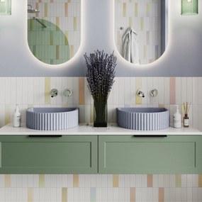 Umywalka betonowa podwieszana / nablatowa półokrągła bez otworu na baterię 45 x 36 cm MUSLIN | różne kolory : Kolor - Lawendowy, Typ montażu - nablatowa