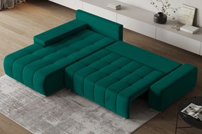 Masseno Narożnik ALESE z funkcją spania i pojemnikiem na pościel Narozniki L, Rozkładana sofa - Butelkowa zieleń, MONOLITH 37