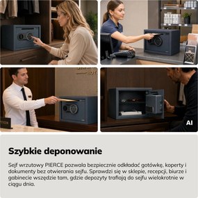 Mały sejf wrzutowy na kod, elektroniczny, na utarg i koperty, 350x250x250 mm: PIERCE