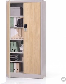 Szafa biurowa metalowa z zamkiem na szyfr szara/dąb sonoma, 900x1850x400 mm: DANIEL Eco Design