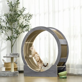 PawHut Kocie Koło Treningowe, Koło Do Biegania dla Kotów, 91 cm, z Hamulcem, Matą Do Drapania, dla Zdrowego Ruchu, Orzech