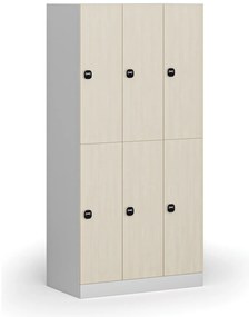 Szafka skrytkowa S1, 6 schowków, 1850 x 900 x 500 mm, zamek RFID, drzwi laminowane, brzoza