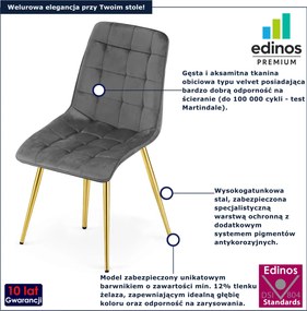 Ciemnoszare krzesło pikowane na złotych nogach H2-H66
