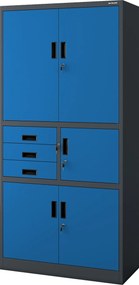 Biurowa szafa metalowa z sejfem antracytowo-niebieska, 900x1850x400 mm: FILIP II