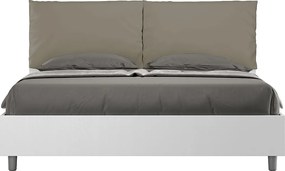 Łóżko podwójne z pojemnikiem 160x200 cm, białe drewno jesionowe, poduszki z ekoskóry cappuccino, Egos Antea