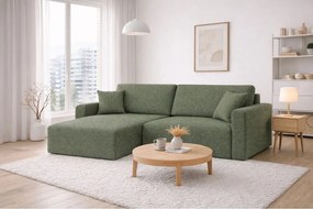 Narożnik z funkcją spania i pojemnikiem Ariel XL, tkanina szenilowa Artico, Moss, Lewy