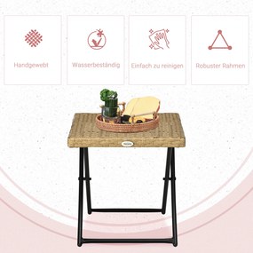 Outsunny Stolik Ogrodowy Polirattan Składany Stalowy Stelaż 40x40x40 cm Naturalny