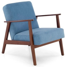 Fotel tapicerowany MILANO 1S niebieski/orzech HALMAR