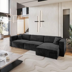 Masseno Narożnik TOLMO z funkcją spania i pojemnikiem na pościel Narozniki L, Rozkładana sofa - Czarny, MONOLITH 95