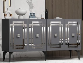 Komoda – 150 cm x 79 cm x 40 cm – Antracyt i srebro – Płyta wiórowa