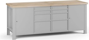 Stół warsztatowy G7, blat bukowy, 2100 x 685 x 840 mm, 2x szafka, 8x szuflada, szary