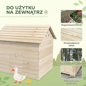 PawHut Kaczy domek z otwieranym klapowo dachem, kojec dla drobiu z podwyższoną podłogą i rampą, drewno świerkowe, 100 x 82,5 x 91 cm