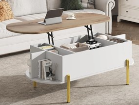 Stolik kawowy podnoszony 120x50x43 cm - z przechowywaniem - Nóżki metalowe - MDF - Biały + Naturalny