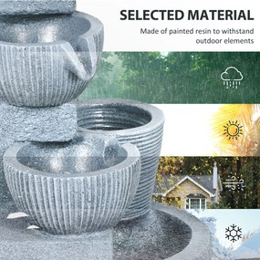 Outsunny Fontanna Ogrodowa Nowoczesna - Naturalnego Kamienia 4-Stopniowa Zasilana Energia Sloneczna Diody LED Wys. 57 cm Ciemnoszary na Taras | Aosom PL