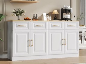 Nowoczesny bufet 140x40x75 cm - 4 szuflady i 4 drzwi - Biały